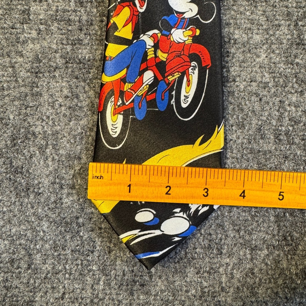 Vintage 90s Mickey Goofy Mickey Mouse Motorcycle Balloon Black Polyester Tie - Picture 8 of 8